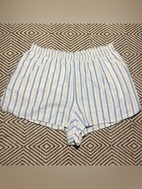 Blue white stripe linen shorts XL summer spring beach nautical flowy